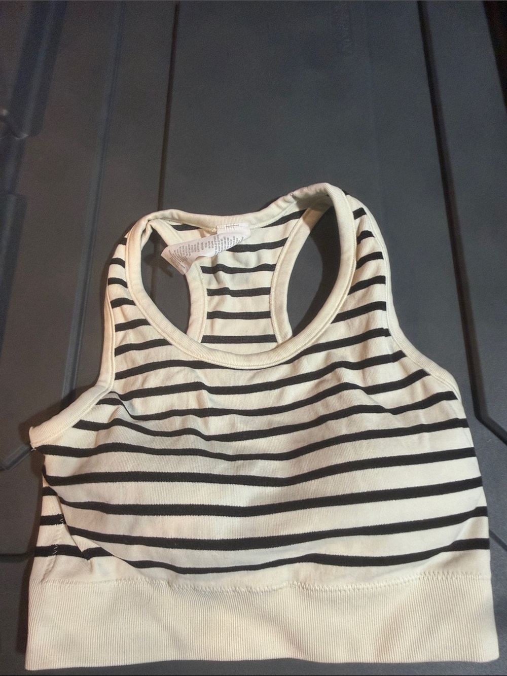 ZYIA Black and Cream Striped Racerback Crop Tank